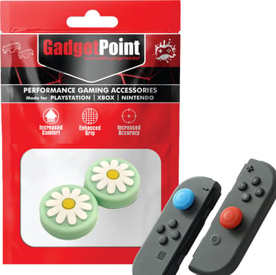 Gadgetpoint - Thumb Grips voor Nintendo Switch Joy-Con Controllers - Gaming Thumbgrips - Performance Anti-Slip Thumbsticks - Bescherming Accessoires - Bloemetjes - Groen