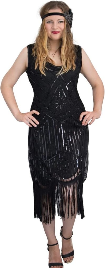 Vintage Jaren '20 Flapper Jurk met Pailletten en Franje voor Dames