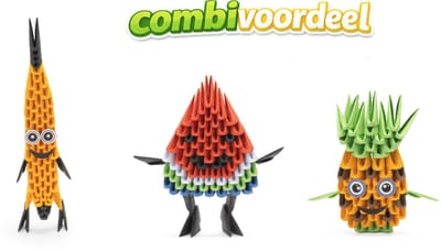 Combivoordeel hobbypakket Origami 3D modellen, banaan, watermeloen en ananas