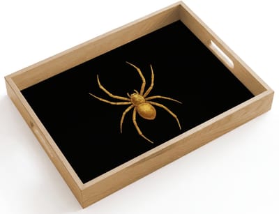 Dienblad hout 40x30 cm - Schootdienblad - Spin - Goud - Minimalistisch - Poten - Borrelplank rechthoek - Plateau dienbladen