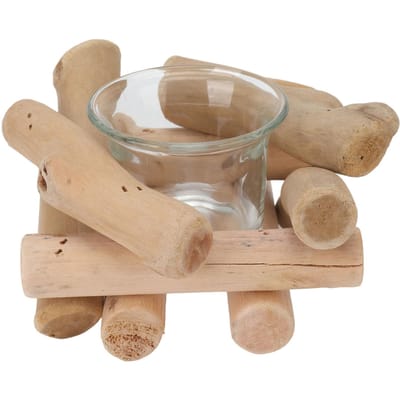 Houten Theelichthouder Vintage Eenvoudige Rustieke Stijl Drijfhout Kandelaar met Glazen Cup Huis brown