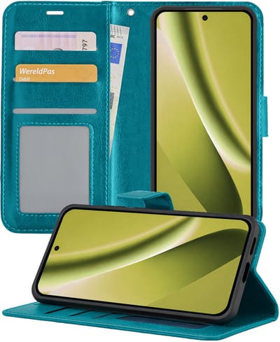 Hoesje - Met Pasjeshouder - Geschikt voor Google Pixel 10a - Luxe Bookcase Portemonee - Flip Case - Kunstleer Book Case - Flipcase - Book Cover - Walletcase - Portemonneehoes - Telefoonhoesjes - Turquoise