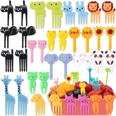 55 stuks dieren fruitvorken - herbruikbaar voor party & verjaardagsfeest - Pieksi en Griffel spiesen prikkers - fingerfood voor kinderen - tandenstokers - middagthee .