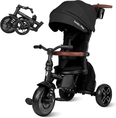 Baby Driewieler - Kinderloopfiets - Buiten spelen - 6-in-1 veelzijdig - 80x50x95 cm - Zwart
