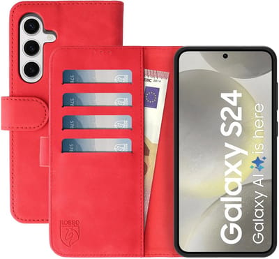 Rosso Element Book Case Wallet Hoesje Geschikt voor Samsung Galaxy S24 | Portemonnee | 3 Pasjes | Magneetsluiting | Stand Functie | Rood