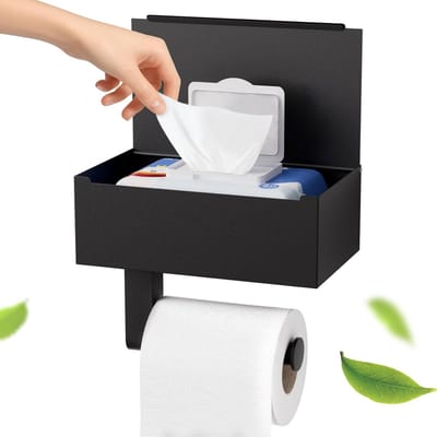 longziming -Roestvrij staal Doos Houders - Natte Doekjeshouder - Zelfklevend En Boorinstallatie - 1 Stuk - Voor Toilet Badkamer En Keuken - Zwart