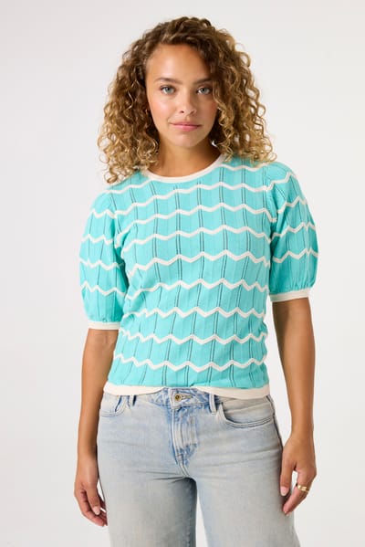 GARCIA Dames Effen Trui Blauw Korte mouw