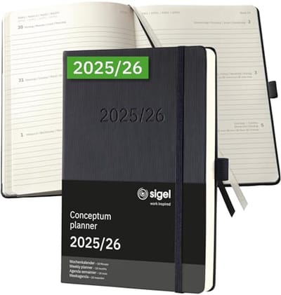 Wochennotiz-Kalender 2025/2026 A5 Hardcover Zwart