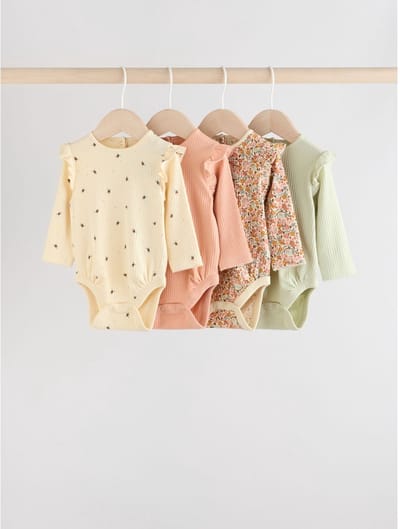 Next - Meisjes - Verpakking van 4 babyrompers met lange mouwen en ruches - Crème