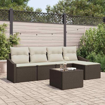 vidaXL Bankstel met kussen met opslag 6 pcs Bruin en Crème poly rattan