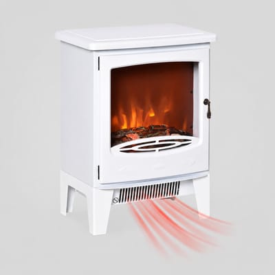 Elektrische haard met vlameffect - Vrijstaand - LED-vlammen - Temperatuurregeling - 900/1800 W - Voor kleine ruimtes - 39 x 26 x 54,8 cm - Wit