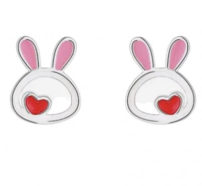 Zilverplating oorbellen - konijntje - rood hart - Charme Bijoux
