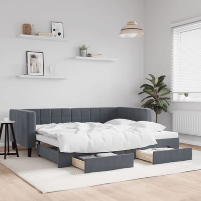 vidaXL - Slaapbank - onderschuifbed - en - lades - 90x190 - cm - fluweel - donkergrijs