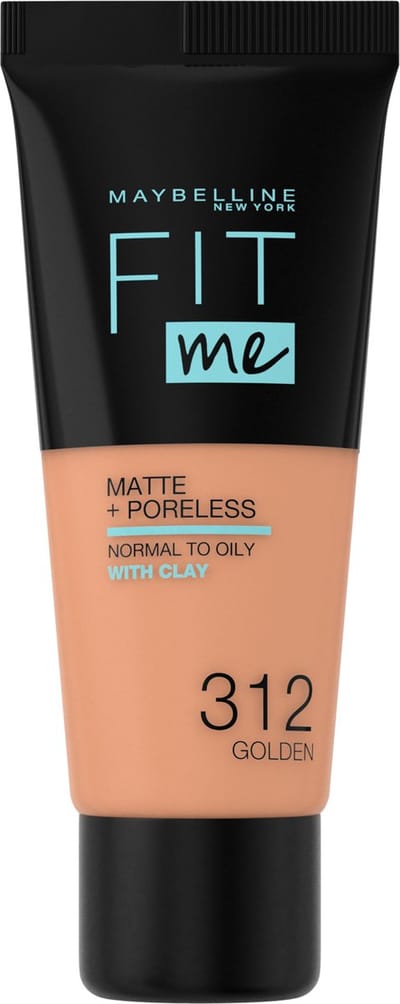 Fit Me Matte + Poreless Foundation Golden 30 ml – Long-Lasting 12H Oil Control, Pore-Blurring Clay Formula, Flawless Matte Finish For Normal To Oily Skin, Medium Tone Coverage, Professional Face Makeup For Daily Wear
