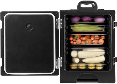 COSTWAY Geïsoleerde voedseldroger, 5 pannen in volledige grootte, 77 liter eindvulling, geïsoleerde voedseldroger, voedselveilig LLDPE-materiaal, draagbare voedselverwarmer met sluiting, ideaal voor kantine en restaurant gebruik