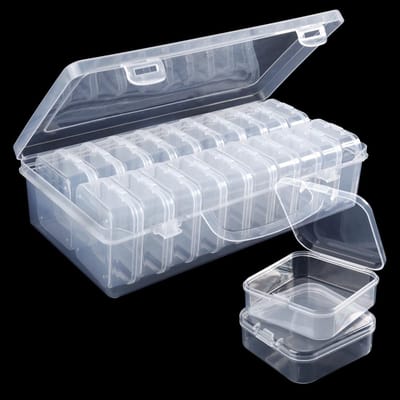 Dailygoods - 20 stuks sorteerdoos, kralenopbergdoos met deksel, klein, transparante sorteerdozen voor kleine onderdelen, plastic doos met deksel