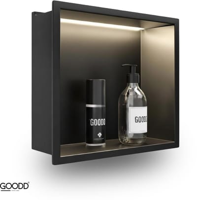 GOODD® - Inbouwnissen - Nis - LED 30x30 - Wandnis - Douche - Toilet - Mat Zwart - RVS - Siniwall