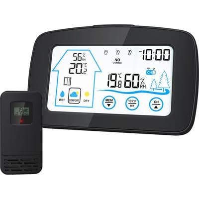 Digitaal weerstation met achtergrondverlichting, touchscreen, slimme temperatuur- en vochtigheidsmeter zwart