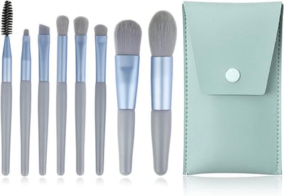 Professionele Make-up Kwasten Set met 8 Stukken, Inclusief Oogschaduw en Concealer Kwasten, Perfect voor Liquid Primer en Make-up Toepassingen met Leren Tas