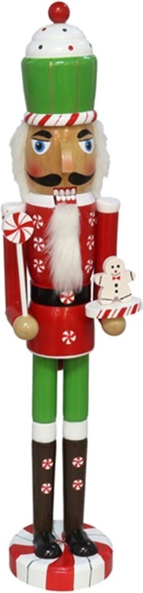 Gerimport notenkraker decoratie figuur/beeld -55 cm - rood/groen - hout - kerstbeeld