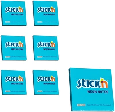 Stick'n sticky notes - 6-pack - 76x76mm - Neon Blauw - 100 memoblaadjes per blok