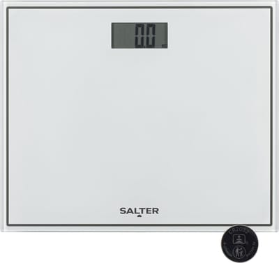 Salter 9207 WH3R Compacte Badkamerweegschaal – Elektronische Digitale Lichaamsgewichtweegschaal, 150kg/23st 8lb, LCD Gemakkelijk Afleesbaar Display, Instant Metingen bij Stap Aan, Inclusief Batterij