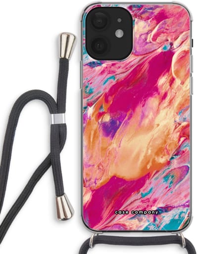 Case Company® - Hoesje met koord geschikt voor iPhone 12 hoesje met Koord - Pastel Echoes - Telefoonhoesje met Zwart Koord - Bescherming aan alle Kanten en Over de Schermrand