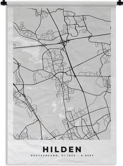 Wandkleed - Wanddoek - Stadskaart - Duitsland - Plattegrond - Hilden - Kaart - 120x180 cm - Wandtapijt