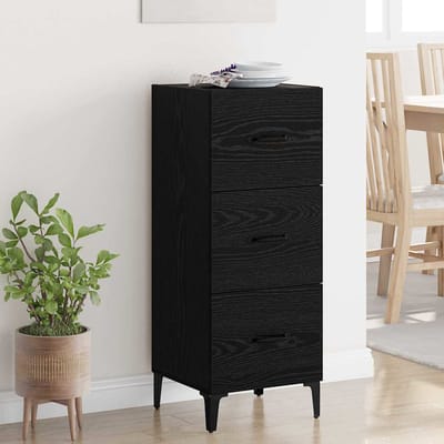 vidaXL - Dressoir - Zwart - Eiken - 34,5 - x - 34 - x - 90 - cm - Bewerkt - hout