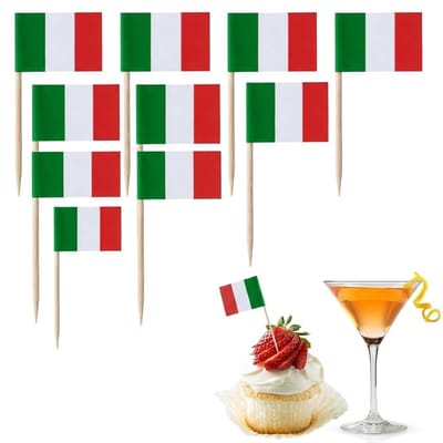 Vlaggenprikkers 100 Stuks - Italiaanse Vlaggen - Dubbelzijdig Geprint - Perfect voor Feestdecoratie - ShopVlot