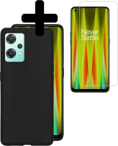 Hoesje - Met Screenprotector - Geschikt voor OnePlus Nord CE 2 Lite - Sterk & Shockproof - Back Cover - Siliconen Case - Telefoon Hoes - Telefoonhoesjes - Zwart