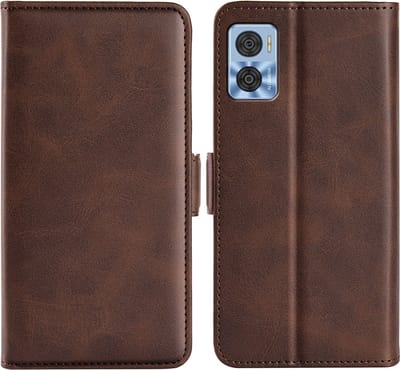 MobyDefend Hoesje - Geschikt voor Motorola Moto E22 / E22i - Luxe Wallet Book Case (Sluiting Zijkant) - Bruin