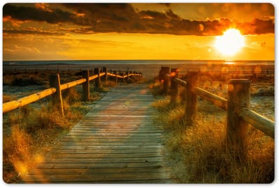 Placemats 45x30 cm - Placemat kunststof - 1 stuk - Zon - Strand - Duin - Horizon - Gras - Pad - Oranje - Borden onderleggers - Decoratie voor op tafel - Keuken tafeldecoratie accessoires - Vinyl onderlegger - Tafelversiering