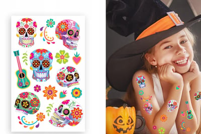 Tatouages Temporaires Colorés Crânes Halloween Catrina Fleurs La Muerte