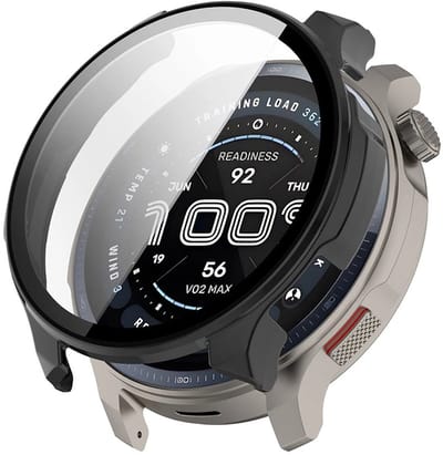 Strap-it Hard case hoesje met gehard glas - bescherming met ingebouwde screenprotector - geschikt voor Amazfit Balance 2 (zwart)