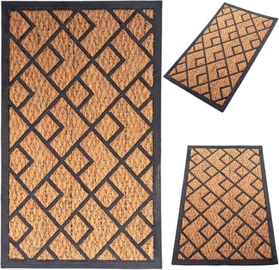 KADAX kokosmat 40 x 60 cm, rechthoekige deurmat van kokos en rubber, antislip deurmat voor buiten, vuilvangmat met rubberen onderkant (vierkant patroon)