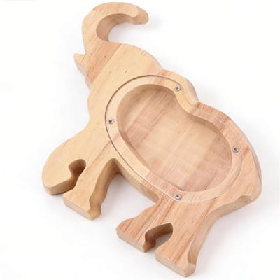 Tirelire Éléphant en Bois Fenêtre Transparente en Acrylique Boîte Pot à Monnaie Décorative pour la Maison Boîte Tirelire