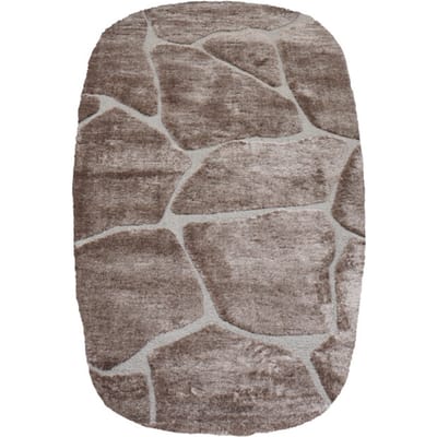 Vloerkleed Macy Bruin - Rounded Corners 200 x 290 cm - Design Hoog-Laag Vloerkleed met Organisch Keien Patroon in Scandinavische / Japandi Stijl