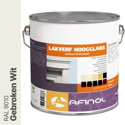 Afinol Hoogglans Lakverf Gebroken Wit (RAL 9010) 2,5 liter - Lak - Houtlak - Houtverf - Voor Binnen en Buiten - geschikt voor hout, metaal en kunststof