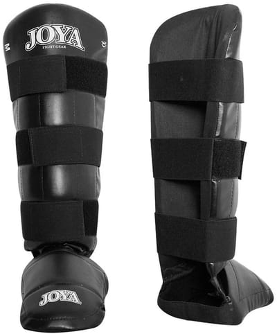 JOYA “PU DE LUXE” Scheenbeschermer – Kickboksen/MMA/Muay Thai – PU Kunstleer – Zwart – L – incl. Bandage