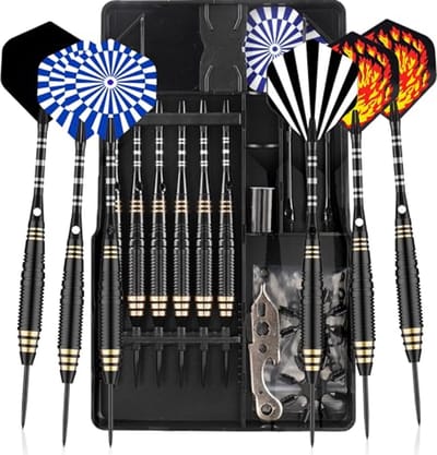 Professionele dartset met 6 stalen tip darts, 24g metalen dartpijlen en accessoires