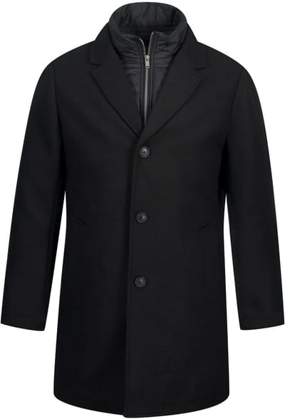 JP 1880 - Heren - Mantel wolmix gewatteerd inzetstuk reverskraag - Zwart - Maat 7XL