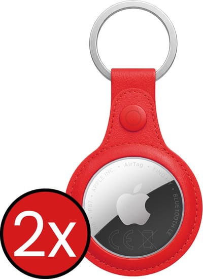 Hoesje Geschikt voor Apple AirTag 2-Sleutelhanger Leer Hoesje Leder Look - Hoesje Geschikt voor Apple AirTag 2e generatie Hanger Sleutelhanger Hoesje - Rood - 2 PACK