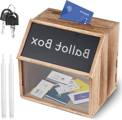Wall Mounted Wooden Donation Box with Lock - Ballot Box Vintage Style - Proposal Box with Chalkboard and 2 Pens