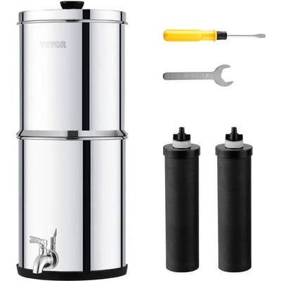 Système de filtration d'eau par gravité, Système de comptoir 1,5 G en acier inoxydable 304, Système de filtration d'eau, Réduit le plomb et jusqu'à 99 % de chlore, avec 2