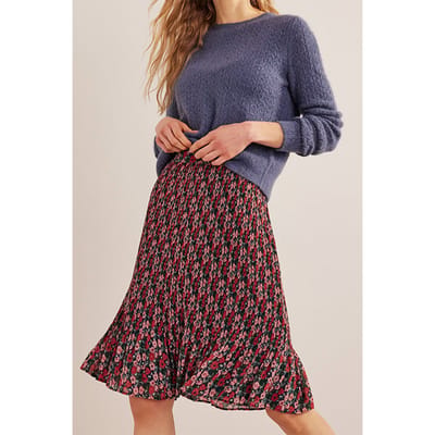 Boden Knee Length Plisse Skirt Multi, Abstract Poppy Small Maat: 22 | Midi Rokken Outlet | Dames