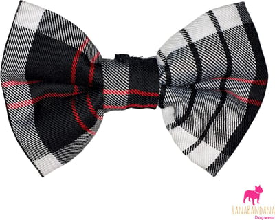 LanaBandana Dogwear | Kerst | Hondenstrik | Bowtie Schotse Ruit Zwart Wit Rood