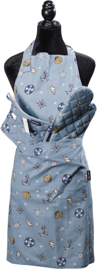 Keukenset 3-delig – Schort + Ovenwant + Pannenlap – Voor Haar – Kookcadeau - Cadeauset - Zee - Strand - Oceaan