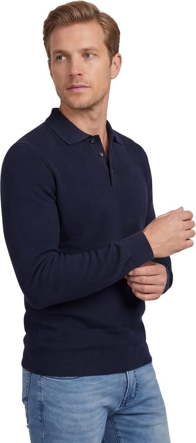 CASA MODA comfort fit heren polo lange mouw - blauw