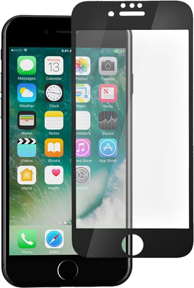 Muvit, Screenprotector geschikt voor iPhone SE / 8 / 7 / 6S / 6 - Antibacterial, Transparant zwart
